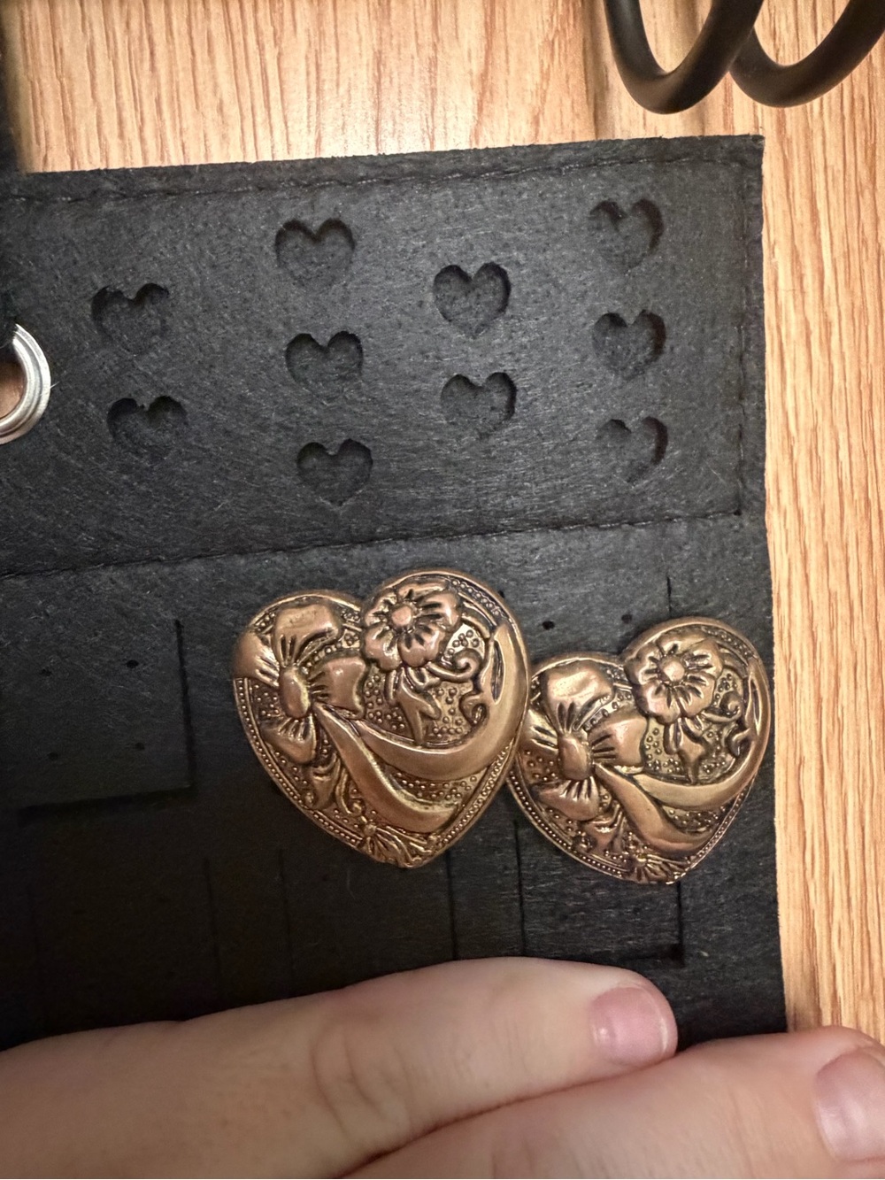 Antique Heart Floral Filigree Earrings - Gold Tone
